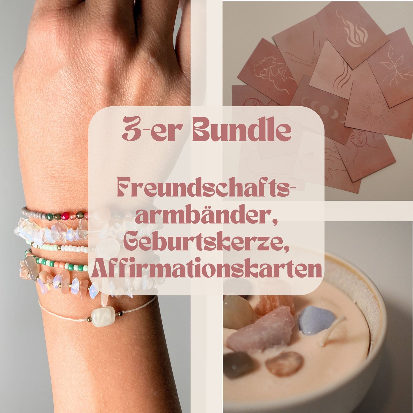 PreggoPowerBox | 3er Bundle | Freundschaftsarmbänder + Geburtskerze + Affirmationskarten