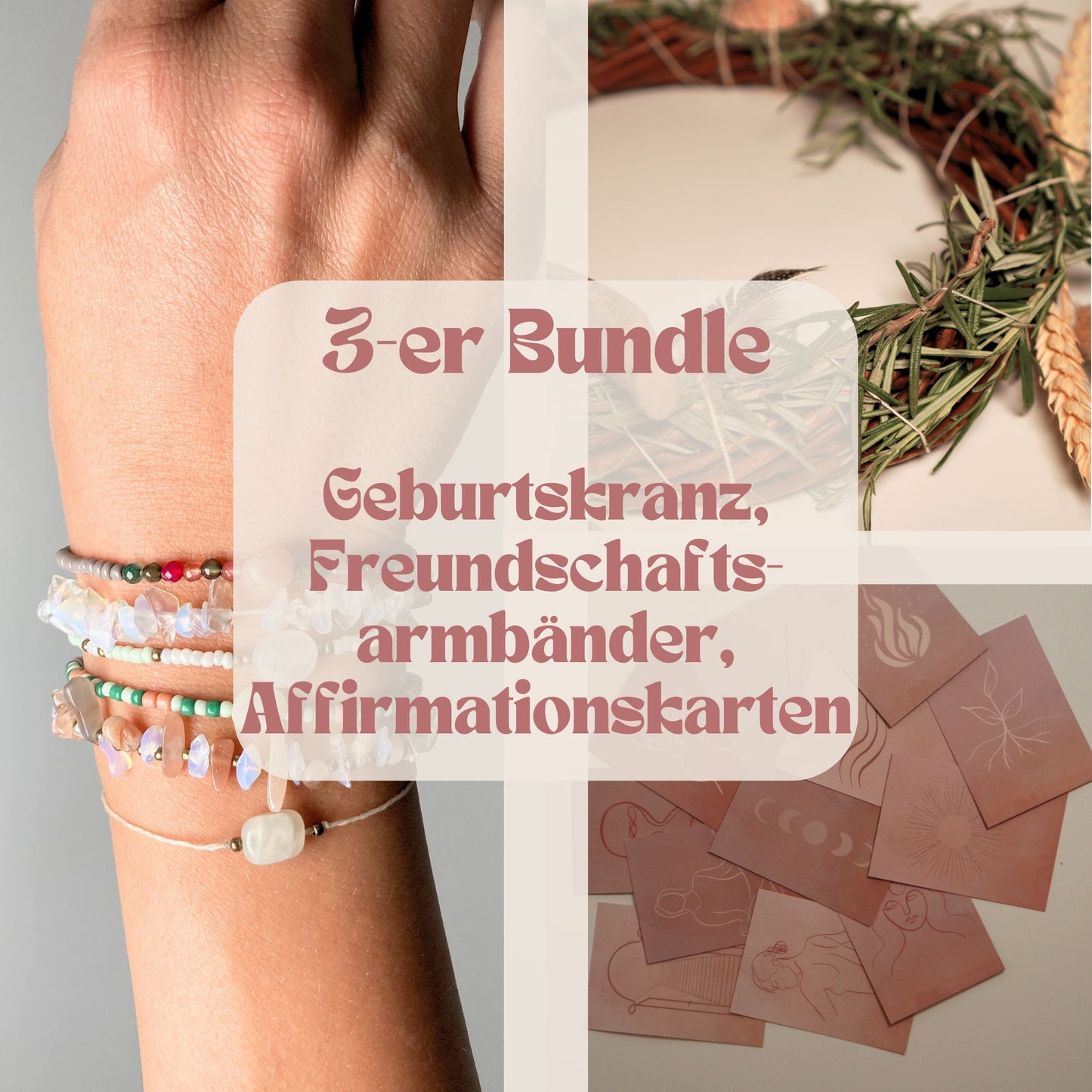 PreggoPowerBox | 3er Bundle | Geburtskranz + Freundschaftsarmbänder + Affirmationskarten