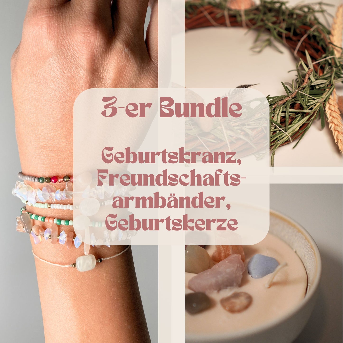 PreggoPowerBox | 3er Bundle | Geburtskranz + Freundschaftsarmbänder + Geburtskerze